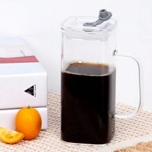 1只吸管杯, 方形玻璃杯, 耐高溫手柄可加熱, 果汁杯, 咖啡杯, 牛奶杯 (隨機杯蓋款式)