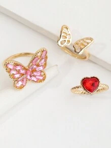 Bộ 3 nhẫn hình trái tim và bướm dành cho bé gái, thích hợp để trang trí hàng ngày. - Nhiều màu - Xem 4