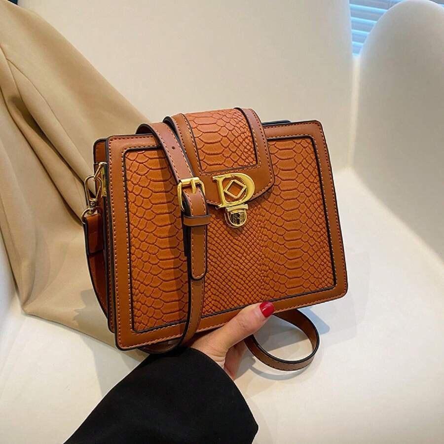 Fashionable Vintage Snake Print Shoulder Bag Shoulder & Crossbody Bag For Commuting, Western Style, Perfect For Horse Riding - Brown - View 1