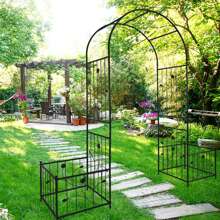Merax Metal Garden Arch With Two Plant Stands 79.5'' Wide X 86.6'' High Climbing Plants Support Rose Arch Outdoor Black - Black - View 2