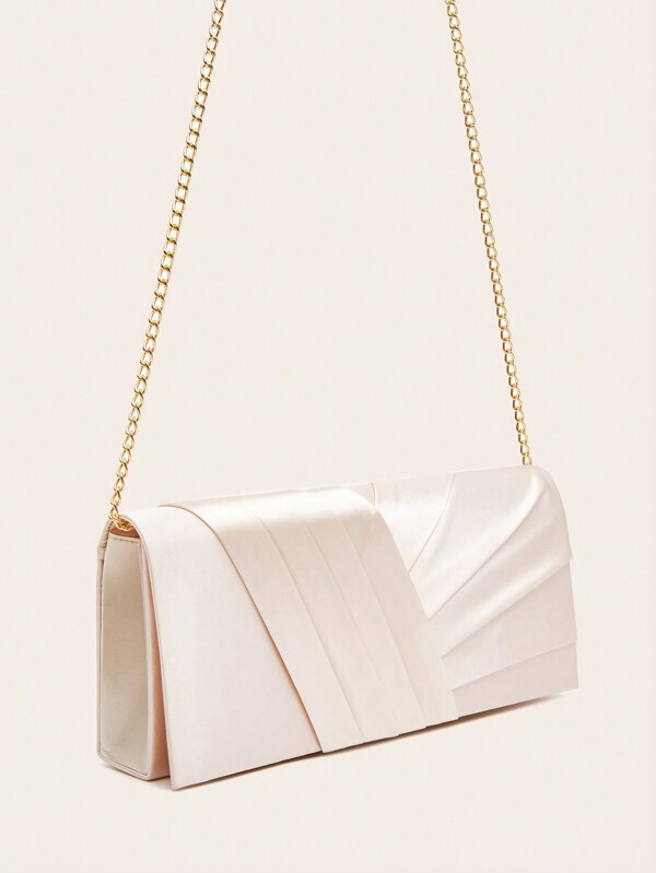 New Taffeta Pleated Chain Strap Evening Bag, Crossbody Style, Great Gift For Valentine's Day