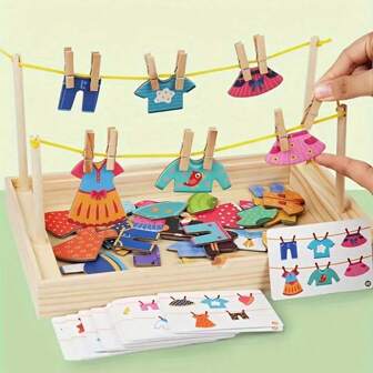 Juego de rompecabezas de vestir de madera para educación temprana, juguete versátil de ropa para secar, juguete Montessori para educación temprana, para niños, estudiantes, artículos de papelería, útiles escolares