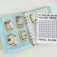 100天情侶挑戰儲蓄日記,採用散裝內頁,簽到表和25張4方格紙張 - 藍色 - 查看 1