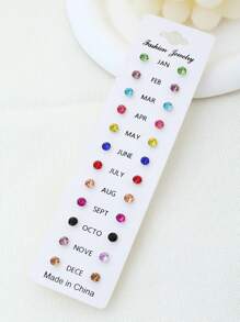 12 cái Nhiều màu Đá sinh Pha lê Bông tai stud - Nhiều màu - Xem 4
