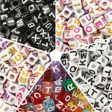 200 hạt/gói vuông & tròn 7mm 26 chữ cái, đen, trắng & nhiều màu, dành cho trẻ em tự làm đồ trang sức - chữ vuông màu trắng - Xem 6