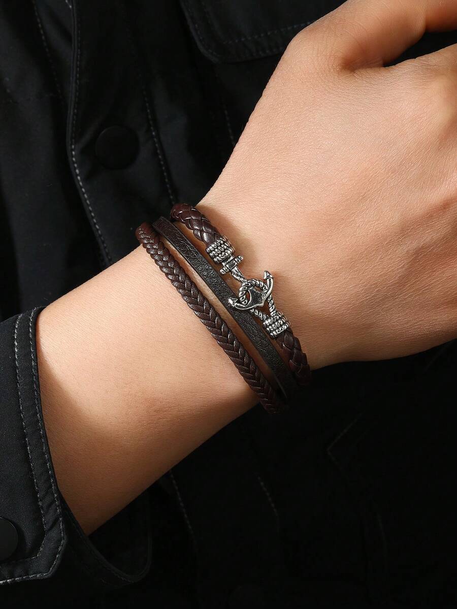 1 Pieza Pulsera Simple Y Moderna Con Diseño De Ancla Para Hombre - ancla - Ver 1