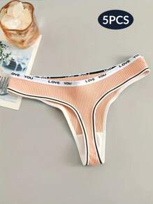 Yoga, pachet de 5 doamne, confortabile și respirabile, elasticitate ridicată, talie cu litere, talie joasă, tanga sport - Multicolor - Vizualizare 3