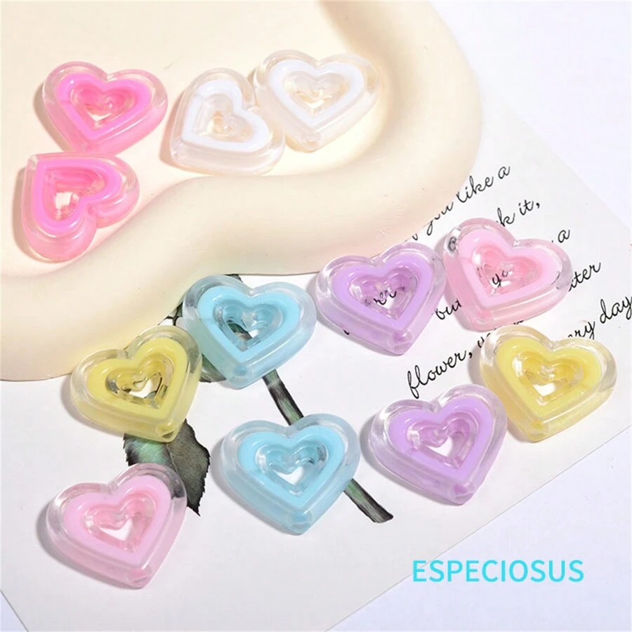 20 PCS Transparent Multi Color Heart Shape Beads Bracelet Spacer Acrylic Hollow Love Charms Necklace Department DIY Jewelry Accessories