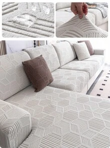 1pc Splash-Proof Embossed Rhinestone Checked Elastic Stretch Sofa Cover, Universal Four Seasons Sofa Cushion Cover, Armrest Cover And Backrest Cover For 1/2/3/4 Seaters - Light Grey - View 1