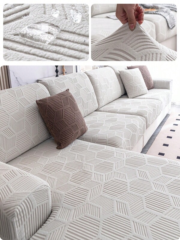 1pc Splash-Proof Embossed Rhinestone Checked Elastic Stretch Sofa Cover, Universal Four Seasons Sofa Cushion Cover, Armrest Cover And Backrest Cover For 1/2/3/4 Seaters