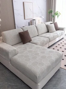 1pc Splash-Proof Embossed Rhinestone Checked Elastic Stretch Sofa Cover, Universal Four Seasons Sofa Cushion Cover, Armrest Cover And Backrest Cover For 1/2/3/4 Seaters - Light Grey - View 6