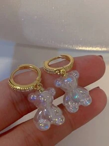 1對女士卡通熊吊墜立體鋯石耳環 - 彩色 - 查看 5