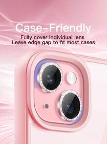3pcs Camera Lens Protector Film Compatible With IPhone 16, 15/15 Plus, Shiny, Single Metal Glitter 9H Hardness Anti-Scratch Protective Film, Fashionable Accessory, Friendly To Protective Case (Pink Glitter)