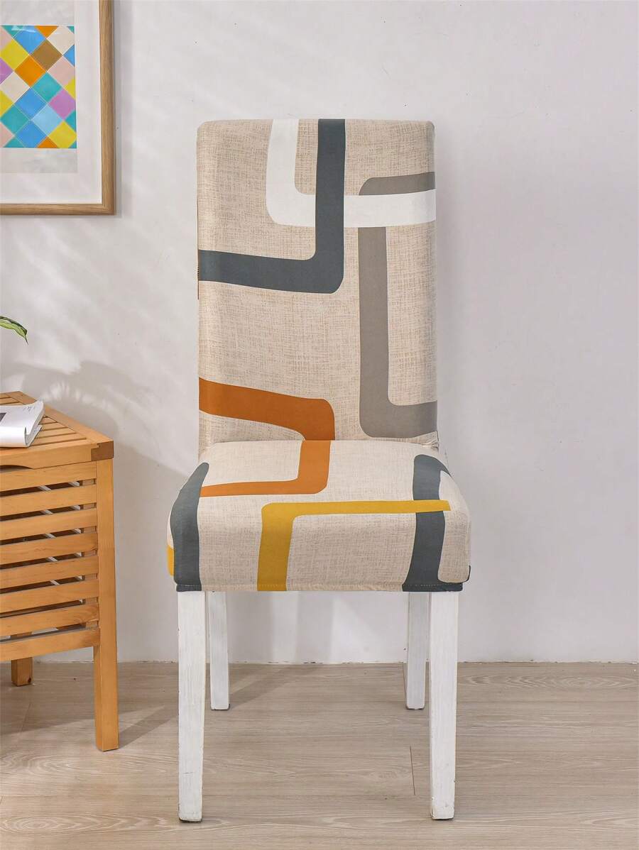 1 pieza/4 piezas/6 piezas/8 piezas Funda de silla elástica con estampado geométrico de material de seda de leche, resistente a la suciedad de las mascotas, funda decorativa de silla para primavera/verano/otoño/invierno - Multicolor - Ver 1