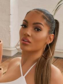 1 Pair Minimalist Punk Style Triangle Geometric Hoop Earrings, Suitable For Women's Daily Wear - Yellow Gold - View 1