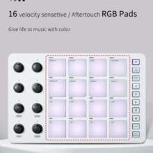 M-Vave Wireless Midi Controller With Built-In Battery, Perfectly Compatible With Mainstream Digital Audio Workstations (Daw), Backlit Silicone Button Design, Silent Pressing And Responsive, 2 Sets Of 8 360-Degree Rotating Encoders, 2 Sets Of 16 Rgb Backlit Drum Pads, Dynamic Sensing And Touch Feedback, 3.5mm Midi Output Interface, Built-In Note Repeat Function - White - View 6