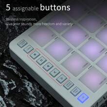 M-Vave Wireless Midi Controller With Built-In Battery, Perfectly Compatible With Mainstream Digital Audio Workstations (Daw), Backlit Silicone Button Design, Silent Pressing And Responsive, 2 Sets Of 8 360-Degree Rotating Encoders, 2 Sets Of 16 Rgb Backlit Drum Pads, Dynamic Sensing And Touch Feedback, 3.5mm Midi Output Interface, Built-In Note Repeat Function - White - View 4