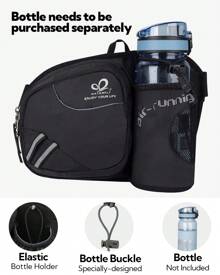 Waterfly Bolsa de cintura corrida desportiva homem mulher com suporte para garrafas bolsa de cintura para correr caminhadas, Preto, Caminhadas, corrida, desporto - Negro - Ver 3