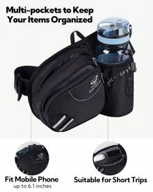 Waterfly Bolsa de cintura corrida desportiva homem mulher com suporte para garrafas bolsa de cintura para correr caminhadas, Preto, Caminhadas, corrida, desporto - Negro - Ver 4