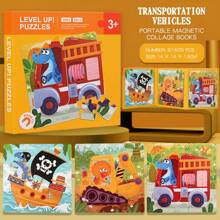 Libro de puzle magnético pequeño para niños, puzle con temas de dinosaurios y animales, y puzle con temas de transporte, juego de rompecabezas educativo para estimular el cerebro para niños y niñas en edad preescolar, juguete de aprendizaje con imanes, bloques magnéticos, juegos magnéticos