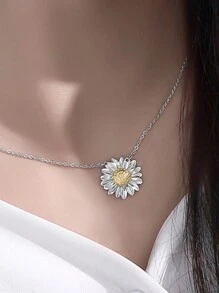 1 Miếng S925 Bạc nguyên chất Vi mô Cẩn vào Giống cúc Dây chuyền Đối với phụ nữ , Sang trọng Hoa cúc Xương quai xanh Chuỗi , Đơn giản Và Duy nhất Cái cổ Chuỗi - Bạc - Xem 6