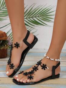 Summer Butterfly Rhinestone Series Elegant Flat Mid/High Heel Open Toe Sandals/Slippers For Women, Square/Round Toe, Bohemian Dance Party Evening - Black - View 4