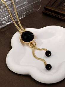 1pc Elegant Luxury Round Pull-Out Design Chain High-Quality Glass Pendant Long Sweater Necklace