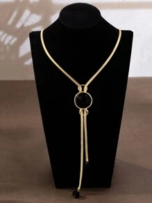 1pc Elegant Luxury Round Pull-Out Design Chain High-Quality Glass Pendant Long Sweater Necklace