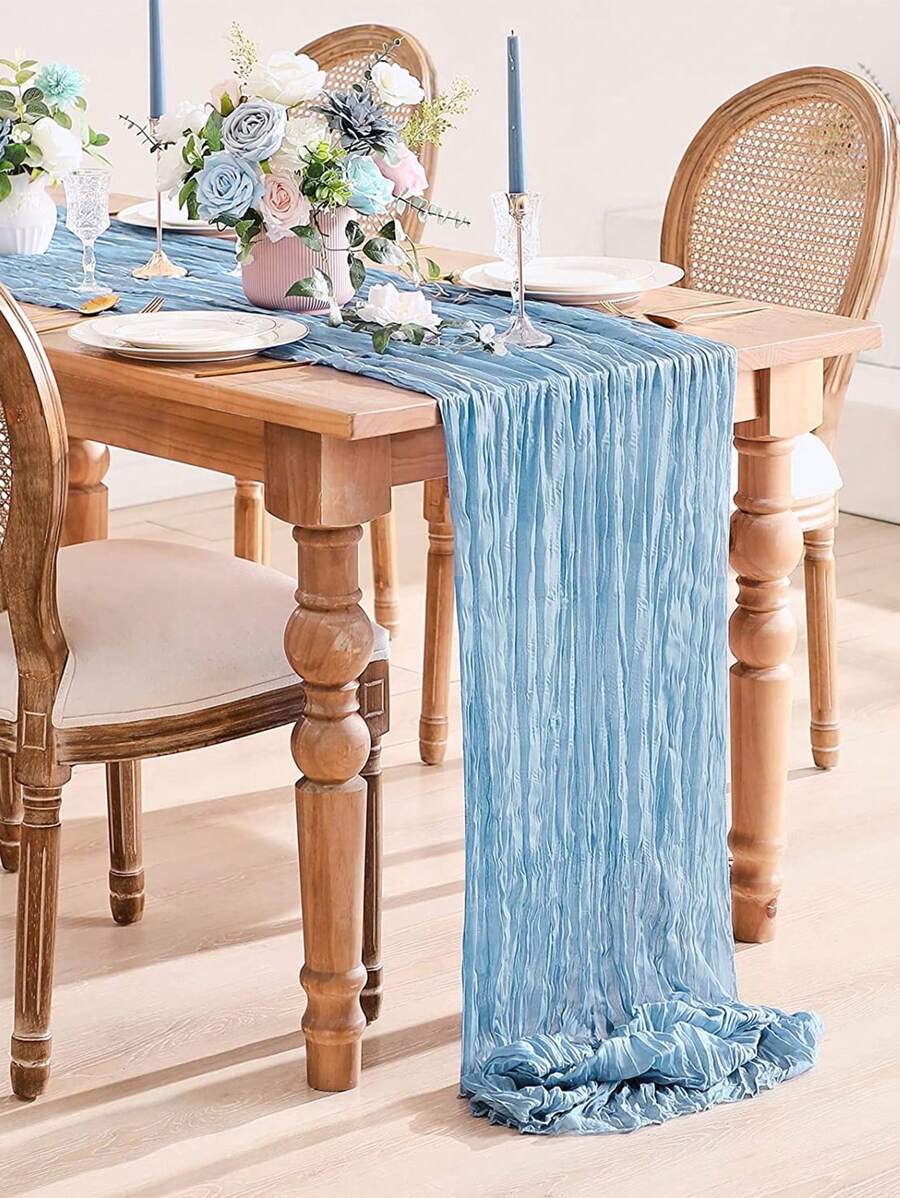 1pc/2pcs Polyester 90*180cm Light Blue Folding Style Table Runner,Festive Birthday Party Decorations Wedding Accessories Holiday Home Party Room Table Decoration Table Cloth Table Runner Table Cover