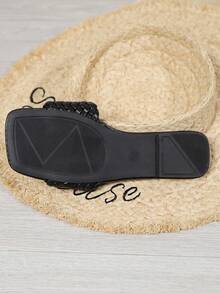 Teenagers' Weaved Pu Anti-Slip Abrasion Resistant Flat Open Toe Sandals With Square Toe For Outdoor Beach Vacation, Perfect For Summer - Black - View 7