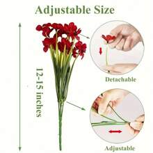 10 束红色户外人造花假塑料花仿真植物用于装饰悬挂花盆室内室外花园门廊窗台家居婚礼农舍装饰 - 紅色 - 查看 5