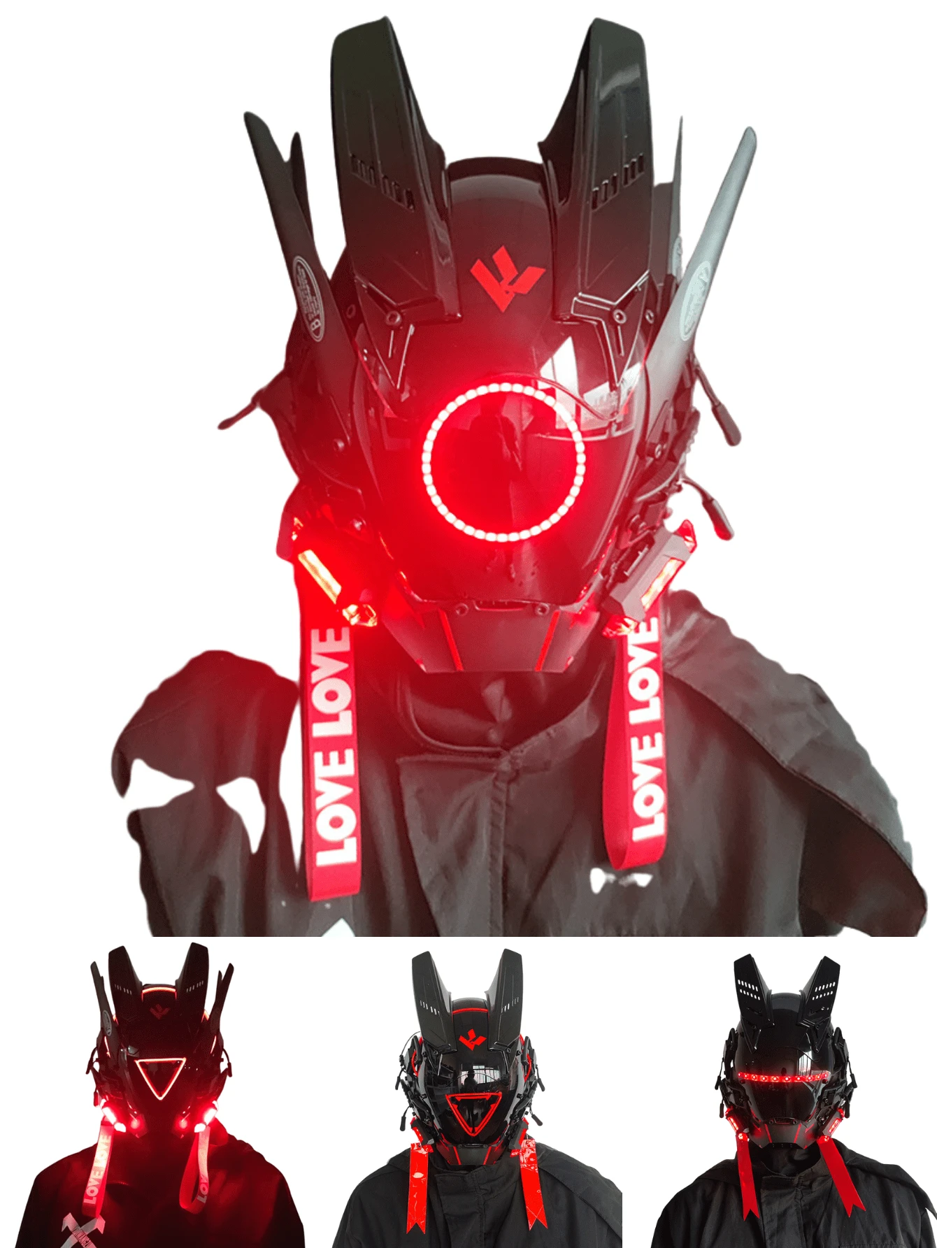 時尚男性街頭風格防風全面塑料赛博朋克頭盔-適合cosplay、派對或萬聖節-讓你脫穎而出！ - 黑色 - 查看 1