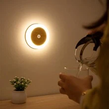 1pc Copper Lamp USB Rechargeable Wall Lamp LED Intelligent Motion Sensor Bedroom Stairs Cabinet Wardrobe Lighting LED Wall Night Light - White - View 2