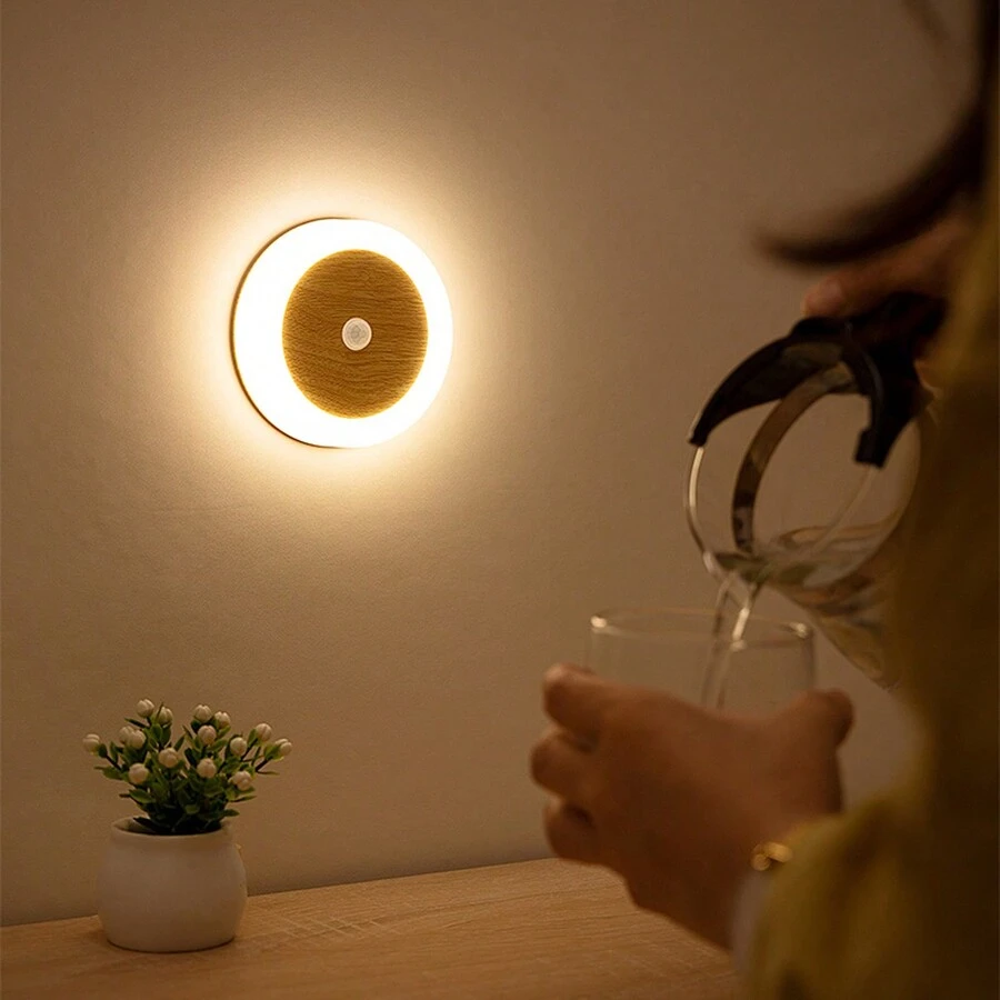 1pc Copper Lamp USB Rechargeable Wall Lamp LED Intelligent Motion Sensor Bedroom Stairs Cabinet Wardrobe Lighting LED Wall Night Light