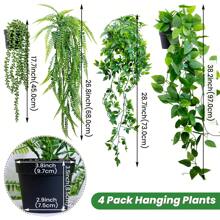 4pcs Artificial Hanging Plants, Potted Green Faux Grass & Ferns Plant, Fake Succulent Plant Hangers, Mandala Vine, Ivy For Wall Shelf, Home, Yard, Garden, Indoors And Outdoors Decoration, Valentine Day, Gift Gifts Birthday Graduation