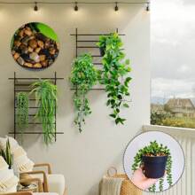 4pcs Artificial Hanging Plants, Potted Green Faux Grass & Ferns Plant, Fake Succulent Plant Hangers, Mandala Vine, Ivy For Wall Shelf, Home, Yard, Garden, Indoors And Outdoors Decoration, Valentine Day, Gift Gifts Birthday Graduation