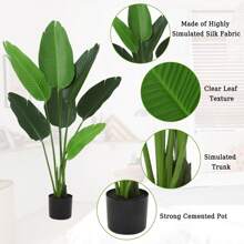 4FT Artificial Bird Of Paradise Plant,Fake Banana Leaf Plant For Indoors And Outdoors,Tropical Palm Tree With 7 Trunks In Pot,Perfect Faux Plant For Home Indoor Outdoor Office Modern Decor - 綠色 - 查看 4