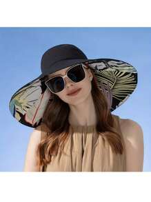1 Pc Large Brim Reversible Bucket Hats Floral Printed Bucket Hat Basin Hat Foldable Lightweight Sun Hats For Women