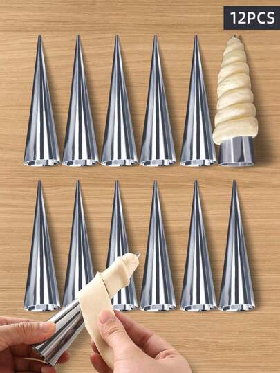 3/6/9/12/24pcs Stainless Steel Conical Danish Tube, Large Spiral Horn Croissant Baking Tool