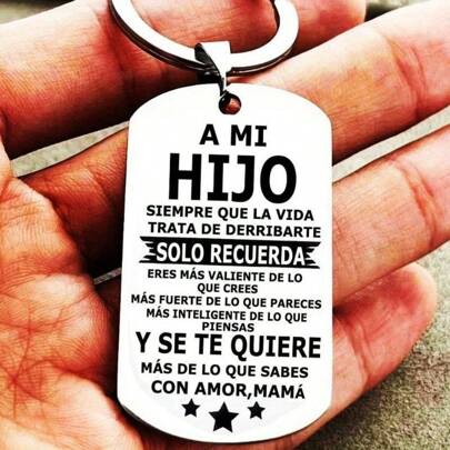 1 pieza Llavero de placa de identificación de acero inoxidable para hombres con texto en español, regalo conmemorativo del cumpleaños del hijo, graduación, bendición, llavero, colgante, accesorio para coche, bolso, encanto, escuela, gótico lindo Y2k
