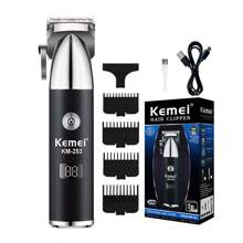 Kemei品牌KM-253男士電動剪髮器，可充電式理髮器，專業理髮店或家居使用雕刻修剪髮型快速充電父親節生日禮物 - 黑與白 - 查看 2