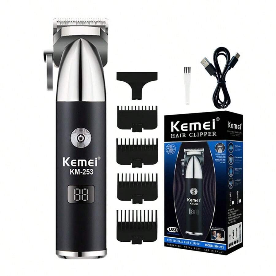 Kemei品牌KM-253男士電動剪髮器，可充電式理髮器，專業理髮店或家居使用雕刻修剪髮型快速充電父親節生日禮物