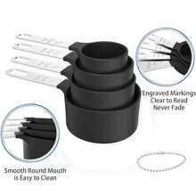 Juego De Cubos Y Cucharas De Medición De 8 Piezas, Apilables Y Anidables, Cubos De Medida Con Asa De Acero Inoxidable, Accesorios De Cocina Para Cocinar Y Hornear - Negro - Ver 8