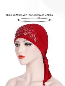 1 Khăn quấn đầu hình vòm màu trơn dành cho nữ có trang trí bằng kim cương giả, thích hợp để đeo hàng ngày, mũ hóa trị, khăn xếp kiểu tóc Hijab Bonnet - Nhiều màu - Xem 8