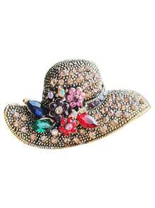 1pc Rhinestone Sun Hat Shaped Brooch, Classical Gold-Tone Lapel Pin, Versatile Clothing Accessory, Alloy Flower Pin Valentine's Day Valentines Dress Accessories Pin For Clothes Bag Charm School