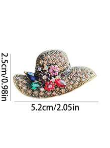 1pc Rhinestone Sun Hat Shaped Brooch, Classical Gold-Tone Lapel Pin, Versatile Clothing Accessory, Alloy Flower Pin Valentine's Day Valentines Dress Accessories Pin For Clothes Bag Charm School