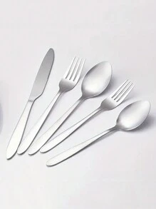 5/20pcs/Set Stainless Steel Silver Cutlery Sets, Including Steak Knives, Forks, Spoons, Easy To Clean In Dishwasher, Suitable For Kitchen, Restaurant, Hotel, Camping School Supplies,Christmas Gift - Silver - View 4