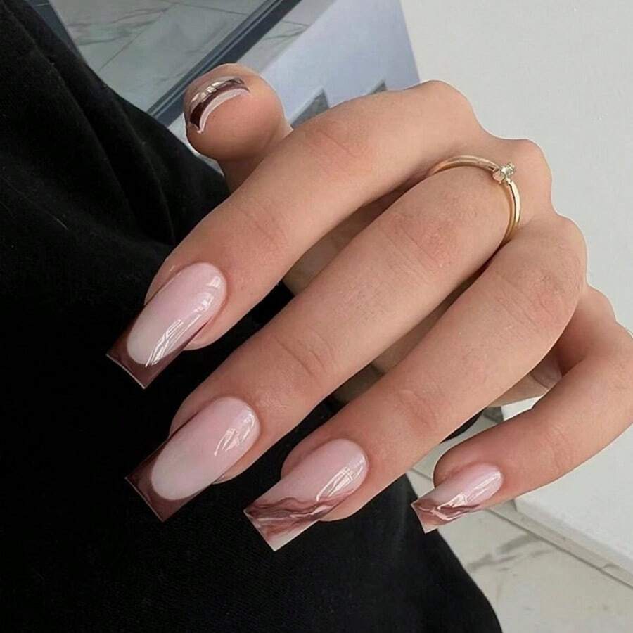 Plush Burgundy Ombre Long Ballerina Nails, Simple French Style For Autumn/Winter, European And American Pure Ins Nail Tips - Multicolor - View 1