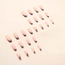 Plush Burgundy Ombre Long Ballerina Nails, Simple French Style For Autumn/Winter, European And American Pure Ins Nail Tips - Multicolor - View 4