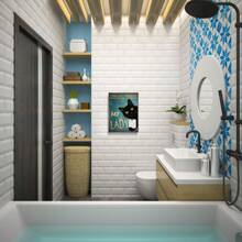 1 cái/bộ Vui Thú vật Phòng tắm tranh sơn dầu Treo tranh : Của bạn Mông Khăn ăn Lady - Đen Mèo Hình ảnh In Phòng vệ sinh Trang trí Màu xanh Áp phích , Tác phẩm nghệ thuật Đồ trang trí Đối với Nhà  , Không có Khung - Nhiều màu - Xem 7